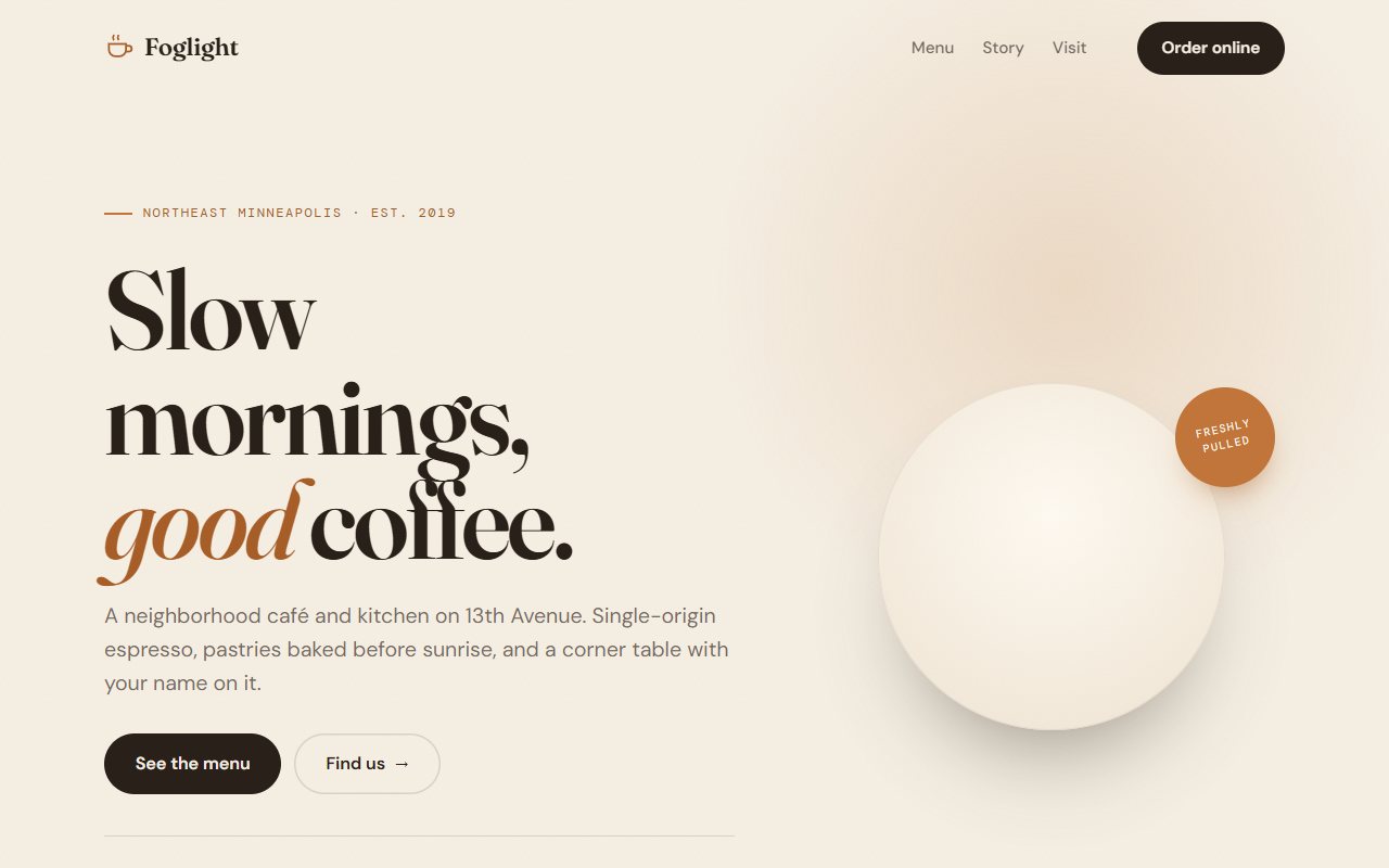 Foglight Coffee — sample café website